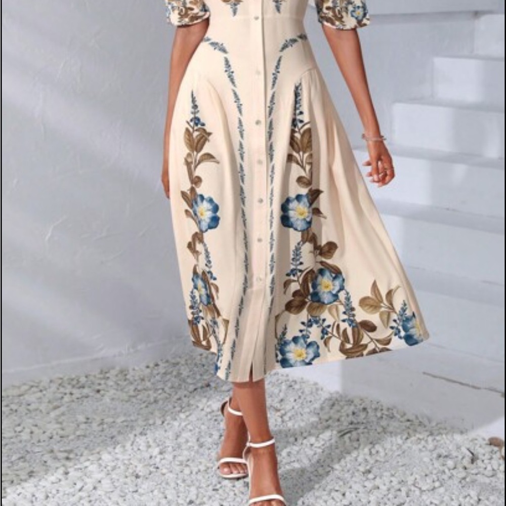 Floral Embroidered Cream Dress